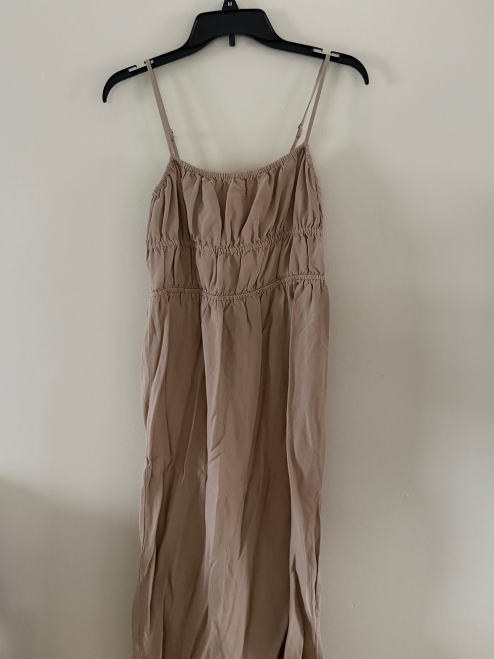 Bershka Taupe Ruched Spaghetti-Strap Maxi Slip
